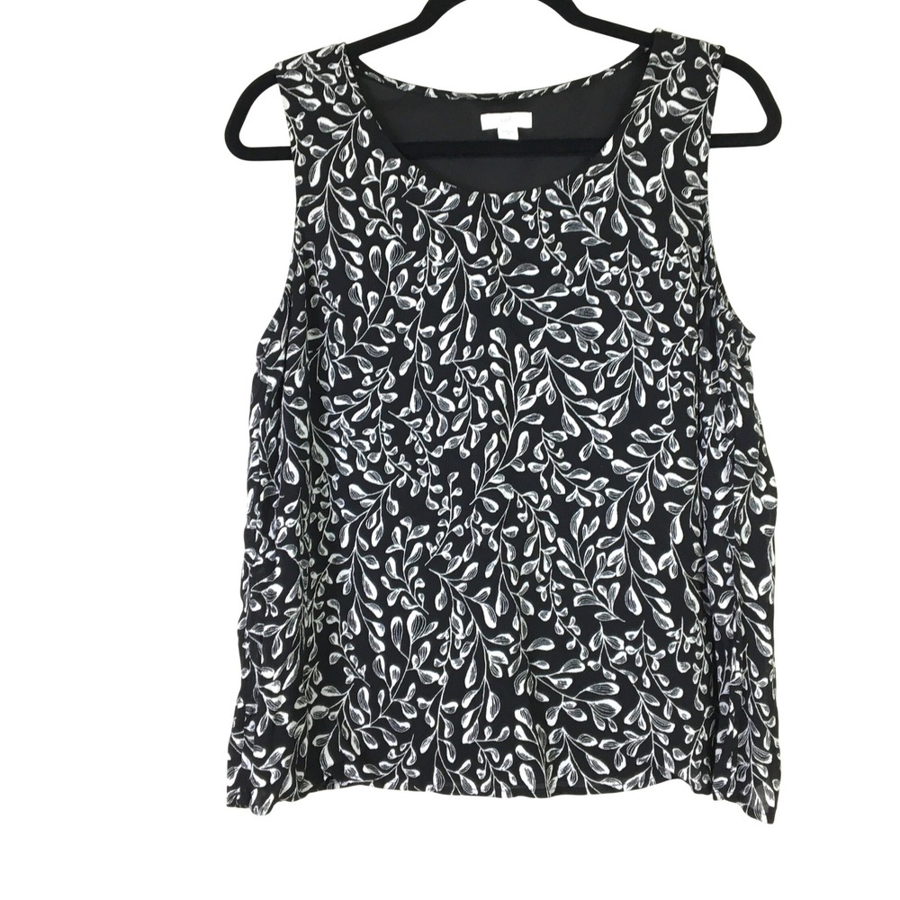 J. Jill Botanical Leaf Print Sleeveless Shell Top Medium Black White